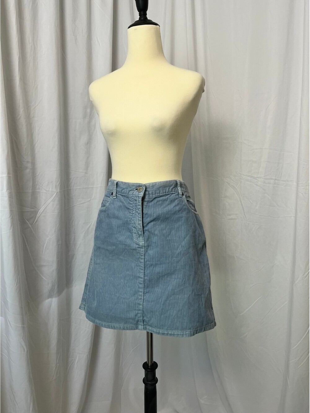 Vintage J.Crew Light Blue Corduroy A-Line Mini Skirt 5-Pocket Made in Macau